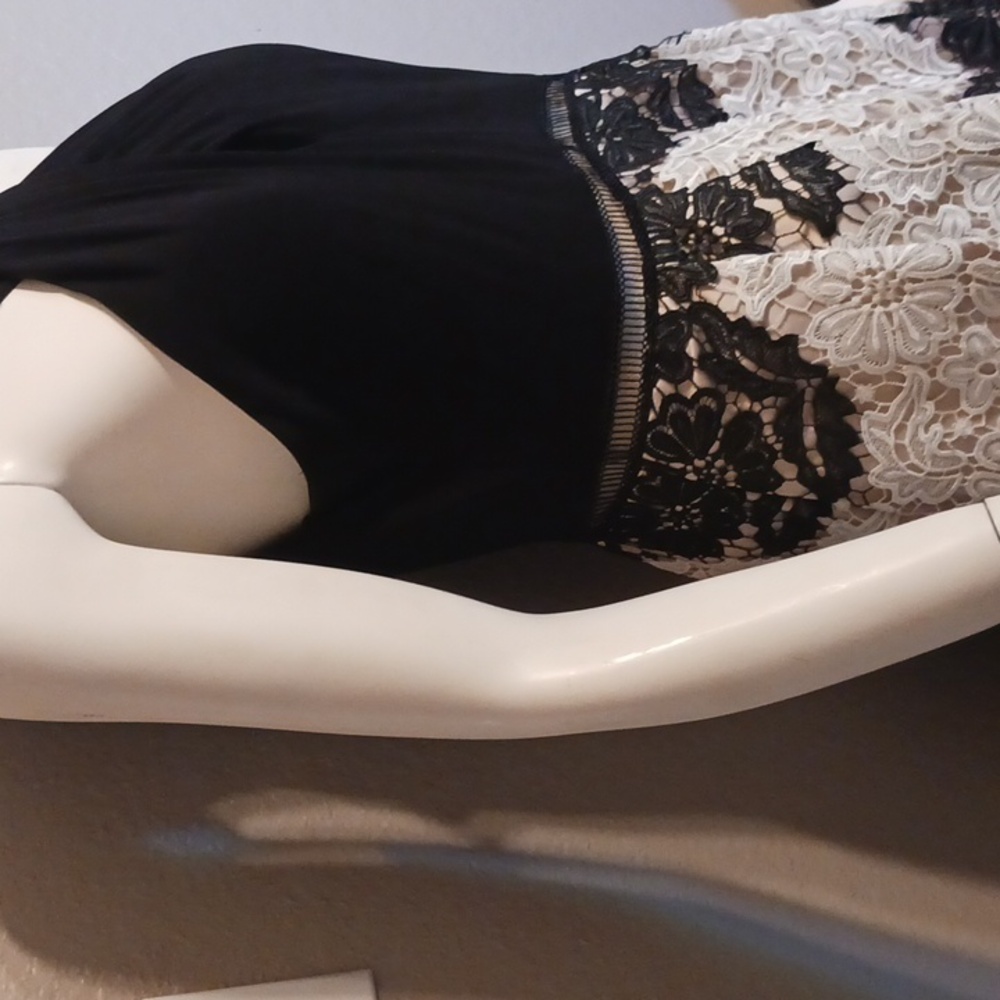 Adrianna Papell Black and Cream Lace Midi Dress - Picture 4 of 6
